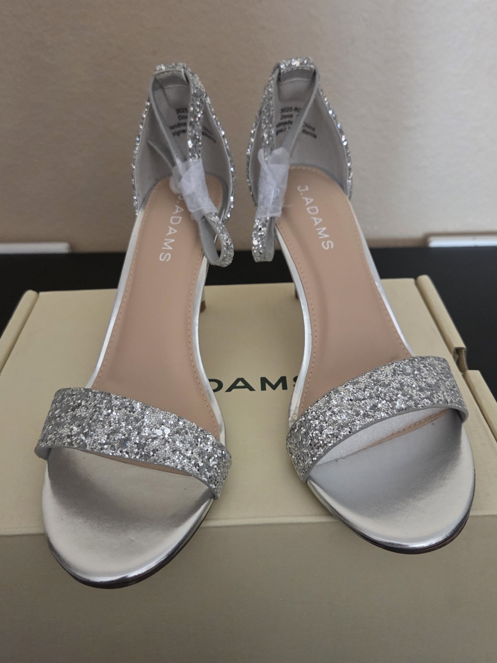 Adams Silver Glitter Open-Toe Ankle-Strap Heels
